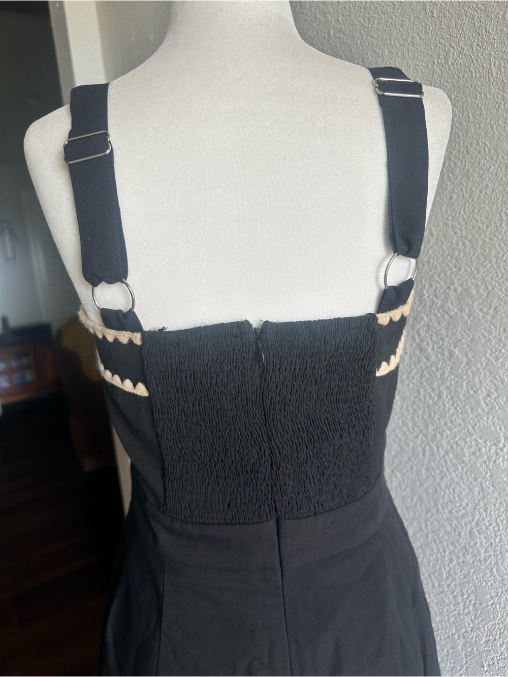Black Romper with Cream Scallop Trim - Picture 5 of 8